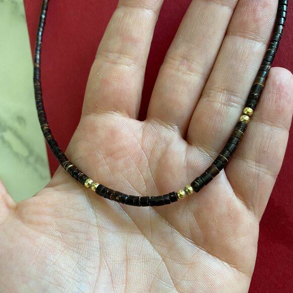 Brown and Gold Beaded Choker Necklace - Picture 2 of 4
